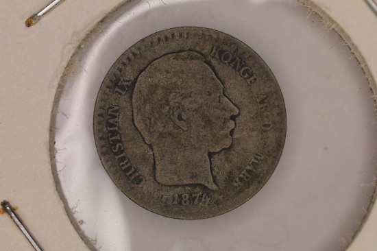 1874 DENMARK SILVER 10 ORE .0186 OZ. ASW