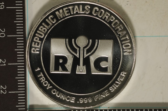 1 TROY OZ .999 FINE SILVER PF ROUND REPUBLIC