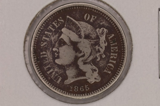 1865 THREE CENT PIECE (NICKEL) TONED