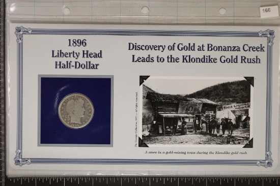 1896 SILVER BARBER HALF DOLLAR ON INFO CARD
