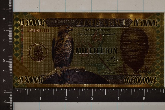 2008 ZIMBABWE GOLD FOIL MILLILLION CU FANCY