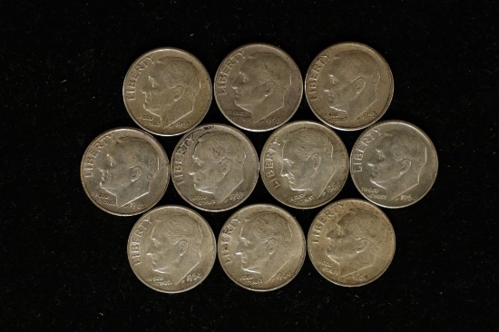 10-SILVER ROOSEVELT DIMES: .723 OZ. ASW