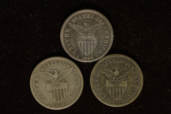 1909-S, 1910-S & 1911-S US/PHILIPPINES  SILVER