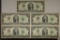 5-CU US $2 FRN'S WITH CONSECUTIVE SERIAL NUMBERS