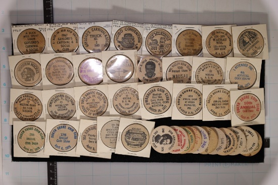 40 ASSORTED WOODEN NICKELS: ELVIS PRESLEY,