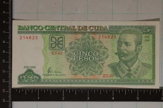 2006 CRISP UNC CUBA 5 PESO BILL "ANTONIO MACEO"
