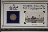 1898 SILVER BARBER HALF DOLLAR IN INFO CARD WITHIN