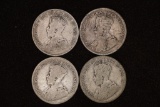 4-EARLY 1900'S CANADA SILVER 25 CENT COINS APPROX