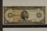 1914 US $5 FEDERAL RESERVE NOTE BLUE SEAL WITH