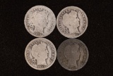 1889-O, 1902, 1913 & 1914 SILVER BARBER DIMES