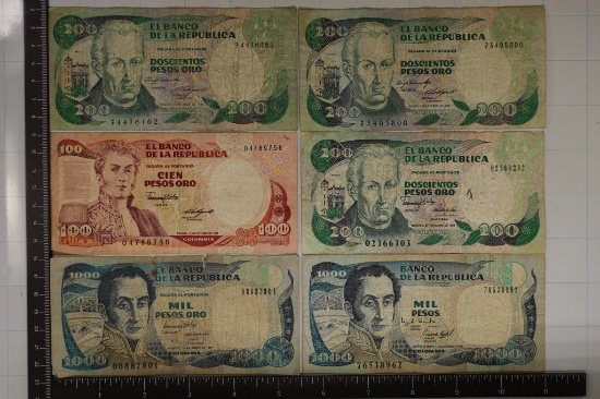 6 COLUMBIA BILLS: 3-200 PESOS, 1-100 PESO &