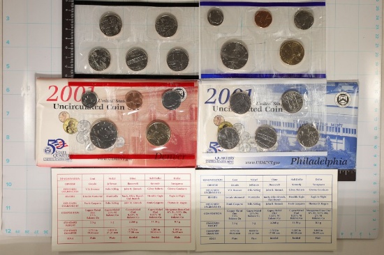2001 US MINT SET (UNC) P/D (WITH ENVELOPES)