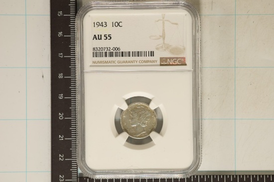 1943 SILVER MERCURY DIME NGC AU55