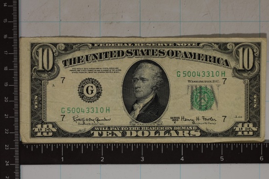 1950-E US $10 GREEN SEAL FRN LARGER LEFT MARGIN