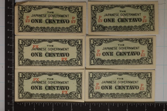 6-JAPANESE ONE CENTAVO INVASION CURRENCY