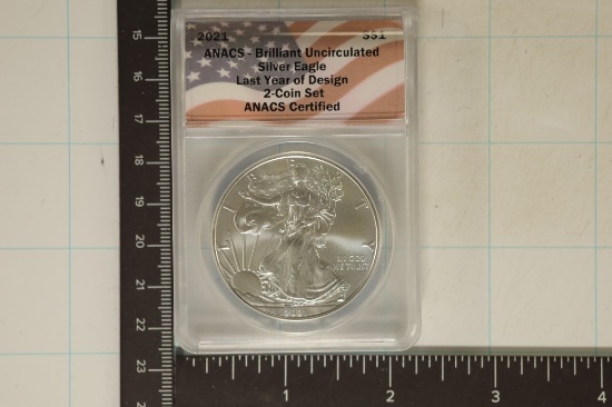 2021 AMERICAN SILVER EAGLE ANACS BU LAST YEAR OF