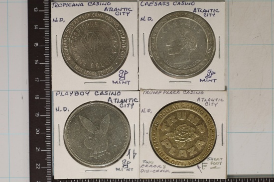 4-METAL $1 CASINO GAMING TOKENS: TROPICANA,