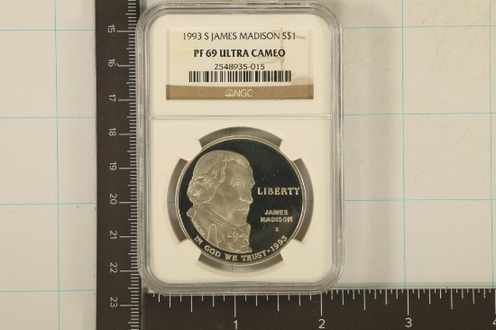 1993-S US JAMES MADISON SILVER DOLLAR NGC PF69
