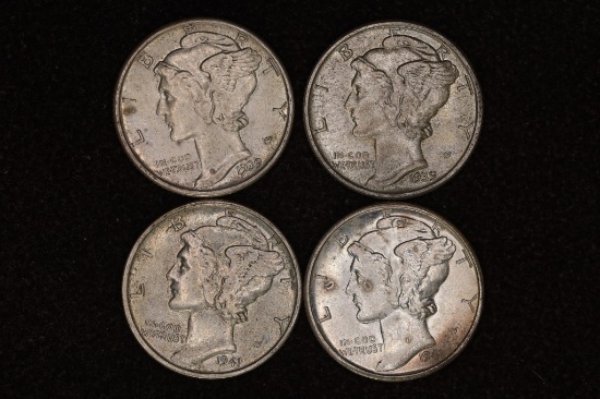 2-1939, 1941 & 1941-D SILVER MERCURY DIMES AU UNC