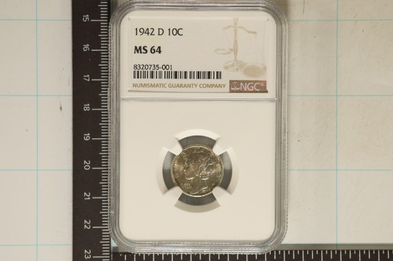 1942-D SILVER MERCURY DIME NGC MS64