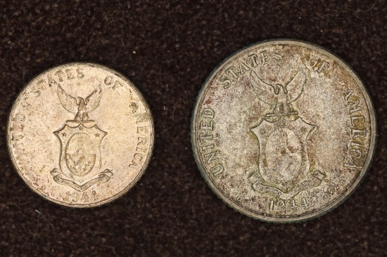 2-1944-D US/PHILIPPINES SILVER COINS: 10 CENTAVOS