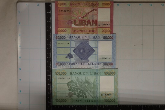 3-CRISP UNC LIBAN BILLS: 20000, 50000 & 100000