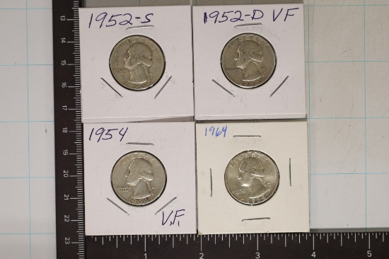 1952-D, 52-S, 54 & 1964 WASHINGTON SILVER QUARTERS
