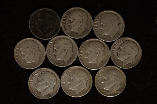 10-SILVER ROOSEVELT DIMES: 1946-1962