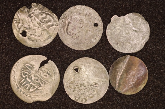 6 SILVER DIME SIZED OTTOMAN EMPIRE PARA COINS: