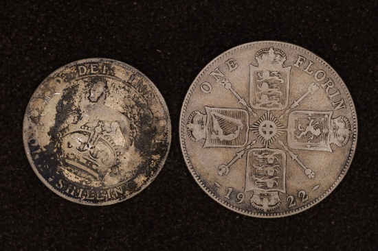 2-1922 GREAT BRITAIN SILVER COINS: 1 SHILLING