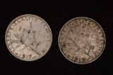 1917 & 1919 FRANCE SILVER 1 FRANCS .2684 OZ. ASW