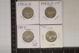 1952-D, 52-S, 54 & 1964 WASHINGTON SILVER QUARTERS