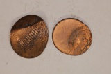 2-LINCOLN CENT OFF CENTER AND A SMASHED BENT