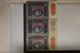 3-1915 AUSTRIAN 10 KRONEN BILLS: 1 HAS CORNER