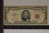 1963 US $5 RED SEAL NOTE WITH INK ON IT