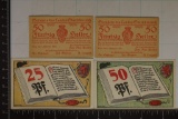 4 GERMAN NOTGELD NOTES. 2-50 HELLERS, 1-50