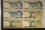 6-POLISH BILLS: 3-1000 ZLOTYCH & 3-50 ZLOTYCH