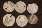 6 SILVER DIME SIZED OTTOMAN EMPIRE PARA COINS: