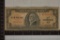 1949 CUBA 5 PESO BILL WITH INK ON THE OBVERSE.