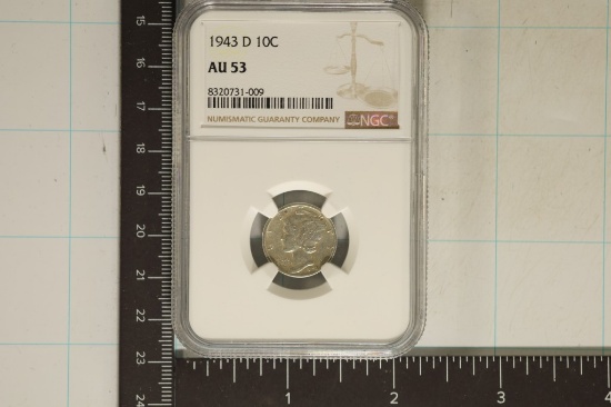 1943-D SILVER MERCURY DIME NGC AU53