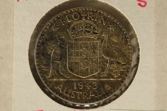 1943 AUSTRALIA SILVER 1 FLORIN .3364 OZ. ASW