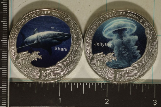 2 SILVER PLATED 1 OZ. PF UNDERWATER WORLD