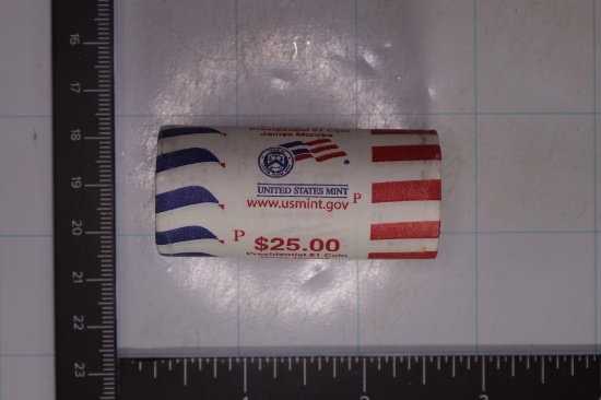 2008-P SOLID DATE $25 ROLL OF JAMES MONROE UNC