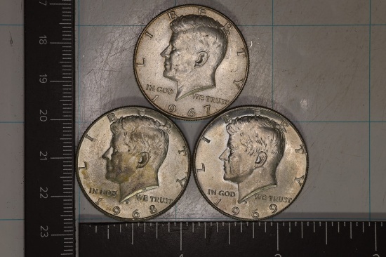 1967, 1968-D & 1969-D 40% SILVER JOHN F. KENNEDY'S