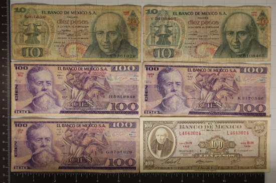 6-MEXICO BILLS: 1971-10 PESOS, 1975-10 PESOS,