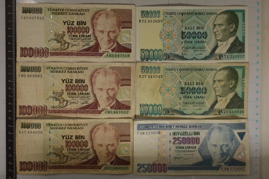 6-1970-TURKISH BILLS: 2-50000, 3-100000 & 1-250000