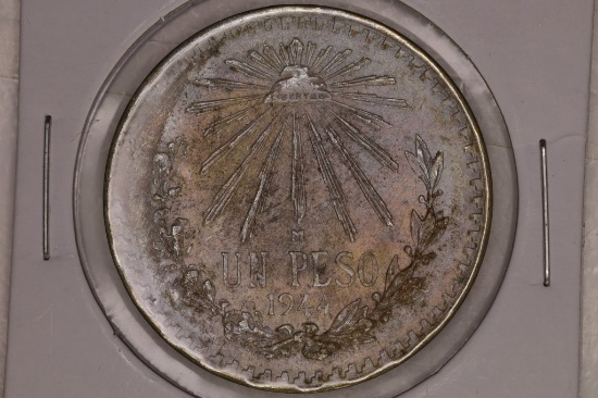 1944-M MEXICO SILVER CAP & RAYS PESO .3857 OZ. ASW