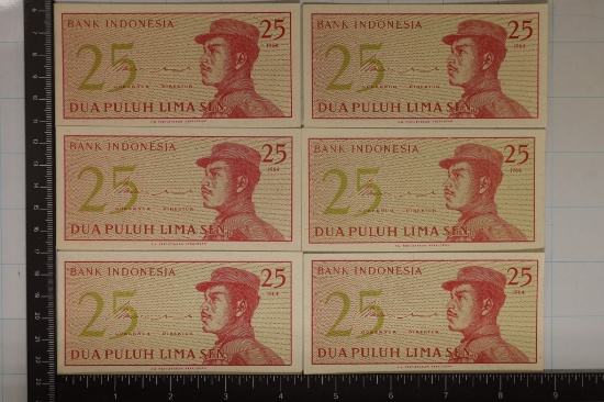 6-1964 INDONESIA 25 SEN CRISP UNC ONE SET OF 2