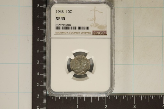 1943 SILVER MERCURY DIME NGC XF45