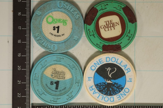 4-$1 PLASTIC CASINO CHIPS: OSHEAS, THE GARDEN